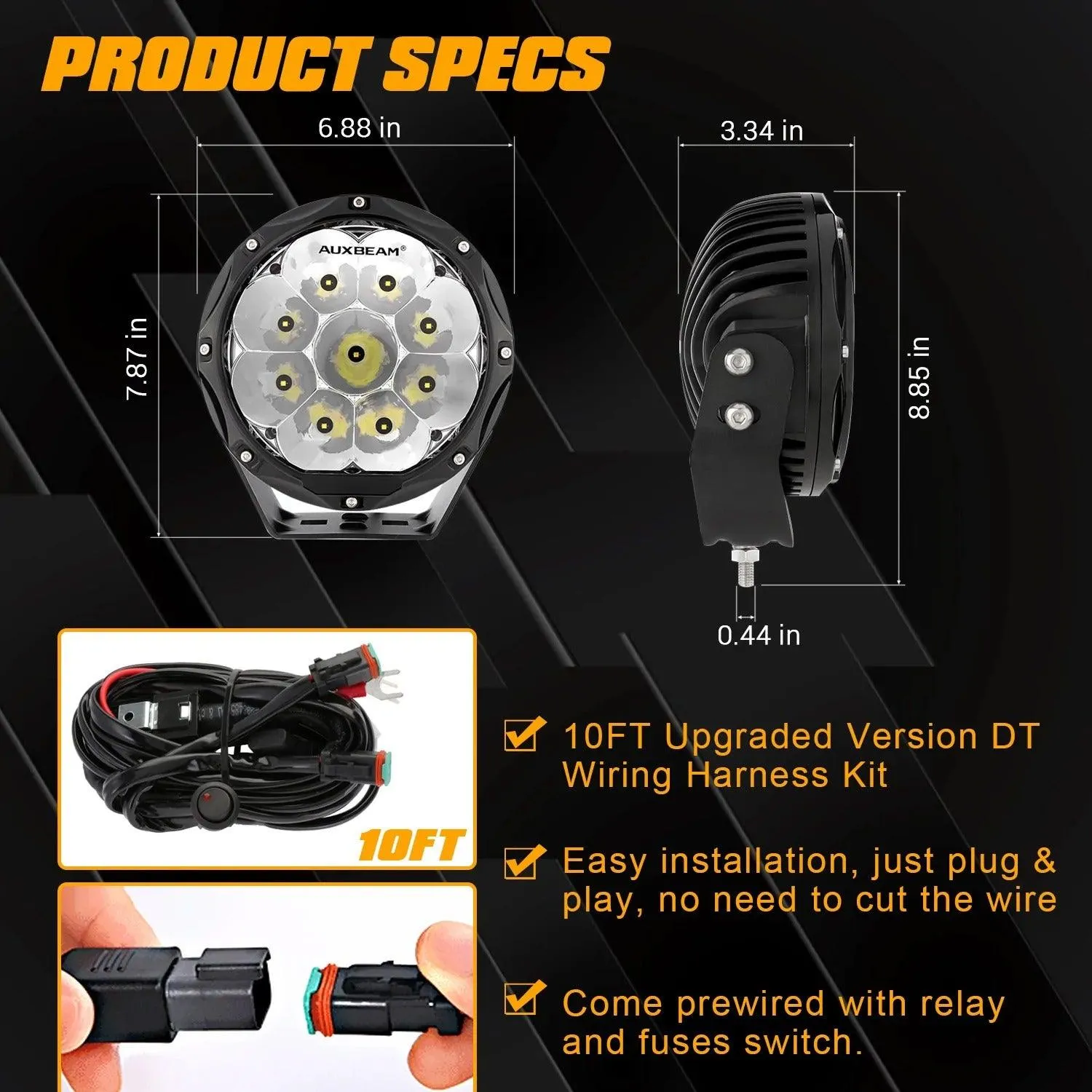 7 Inch 90W Round Spot Beam Offroad LED Driving Lights W/SAE Compliant