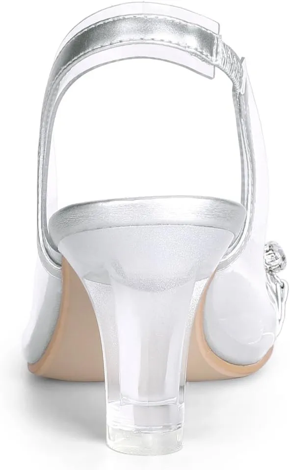 Allegra K Women's Clear Slingback Flower Rhinestone Peep Toe Heels Sandals