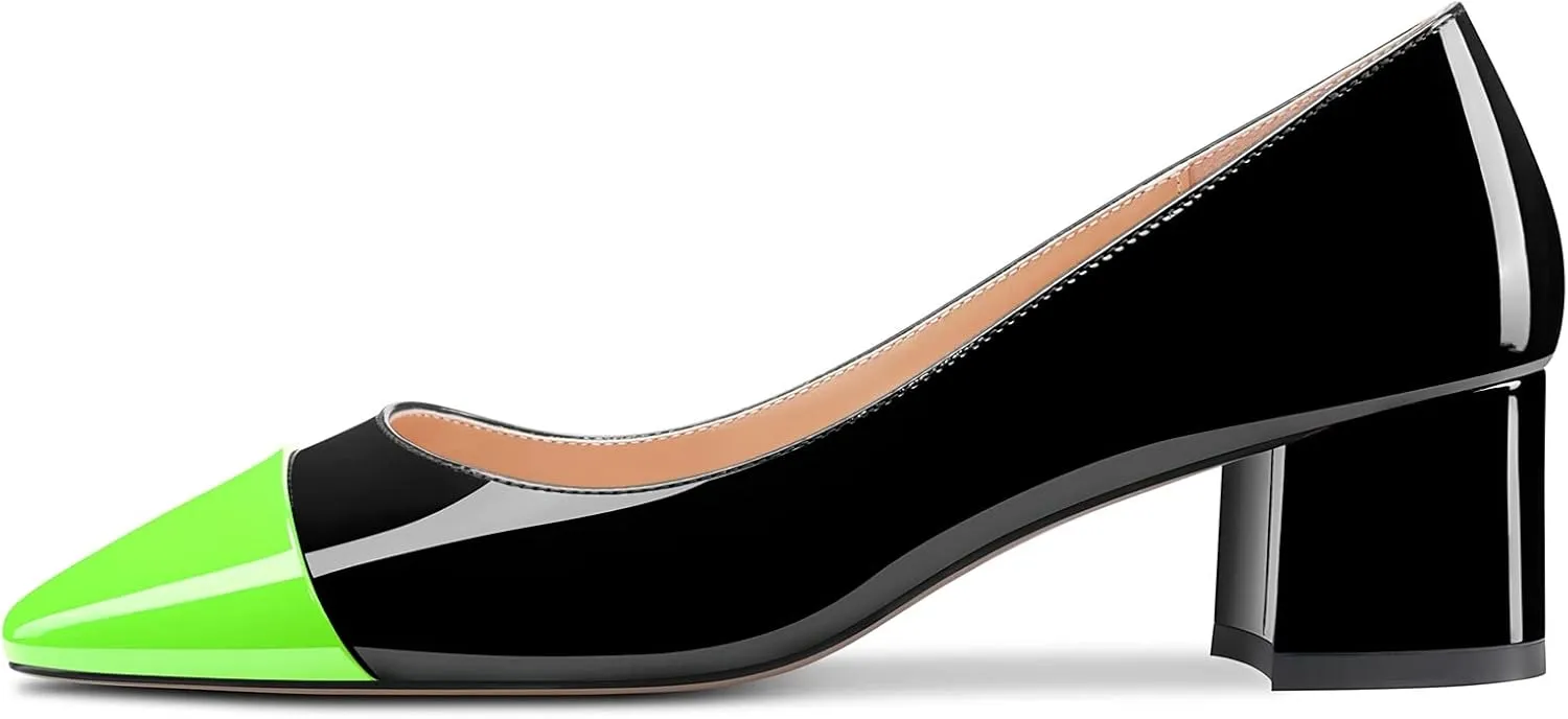 Castamere Women Mid Chunky Block Heel Square Cap Toe Slip-on Pumps Office Casual 2.0 Inches Heels