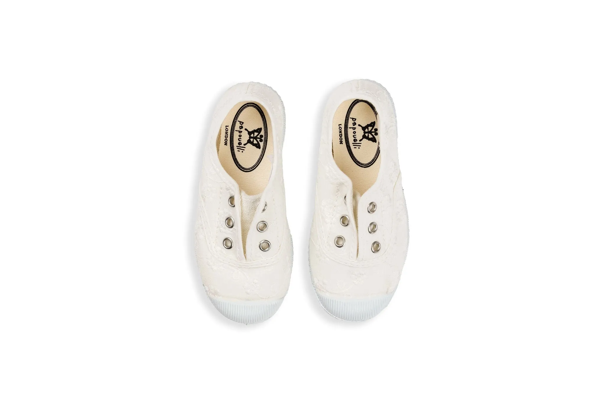 Darcie White Canvas Broderie Slip-ons