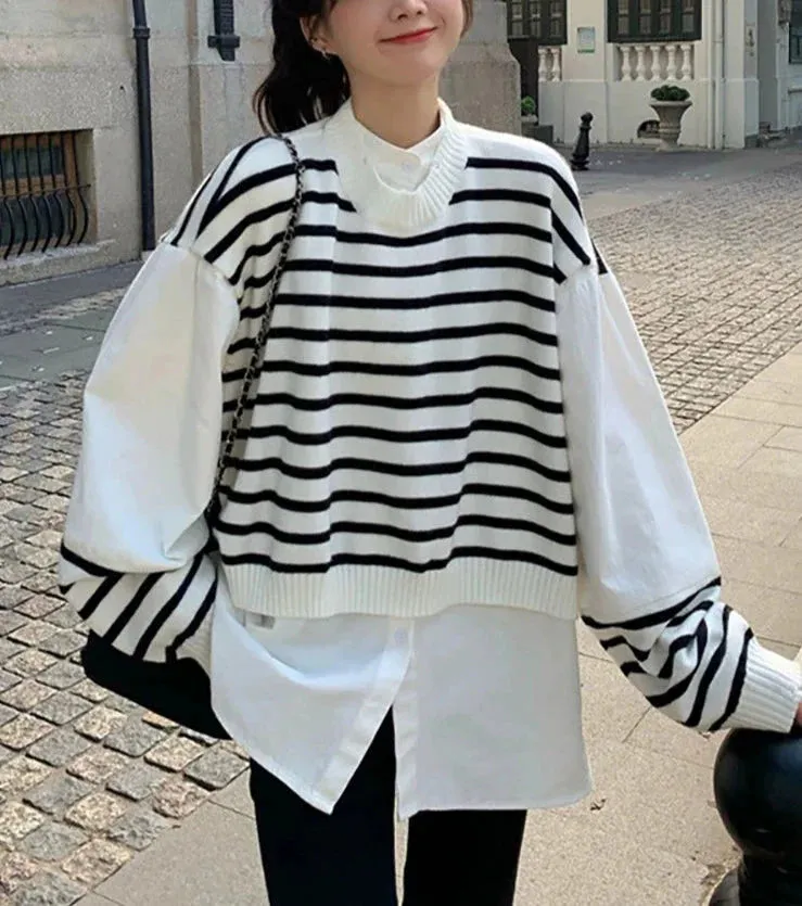 Fashionkova Sarita Patchwork Shirt Sweater