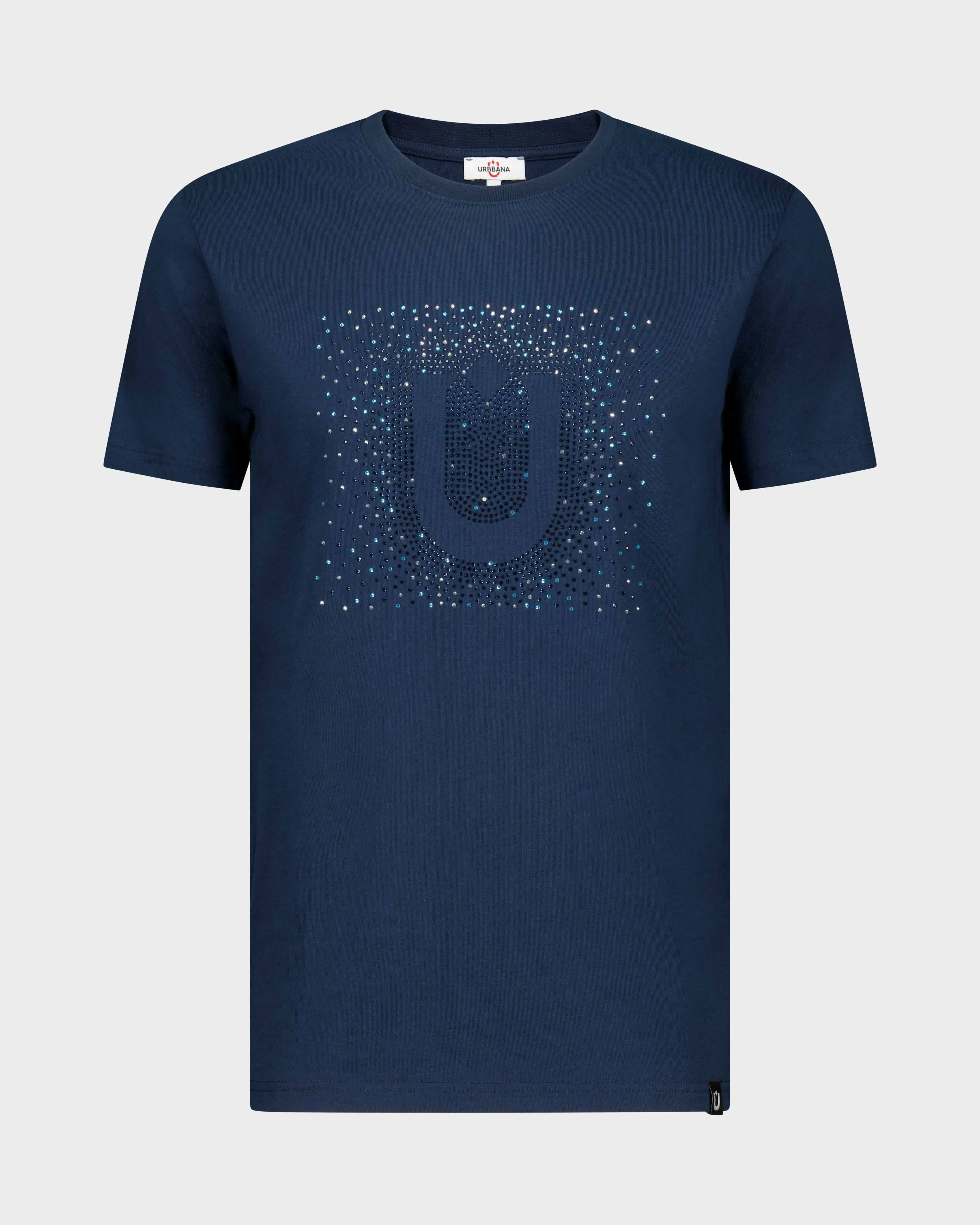 Fine Cotton T-shirt with Crystal U Embellishment - Navy
