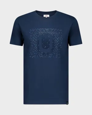 Fine Cotton T-shirt with Crystal U Embellishment - Navy