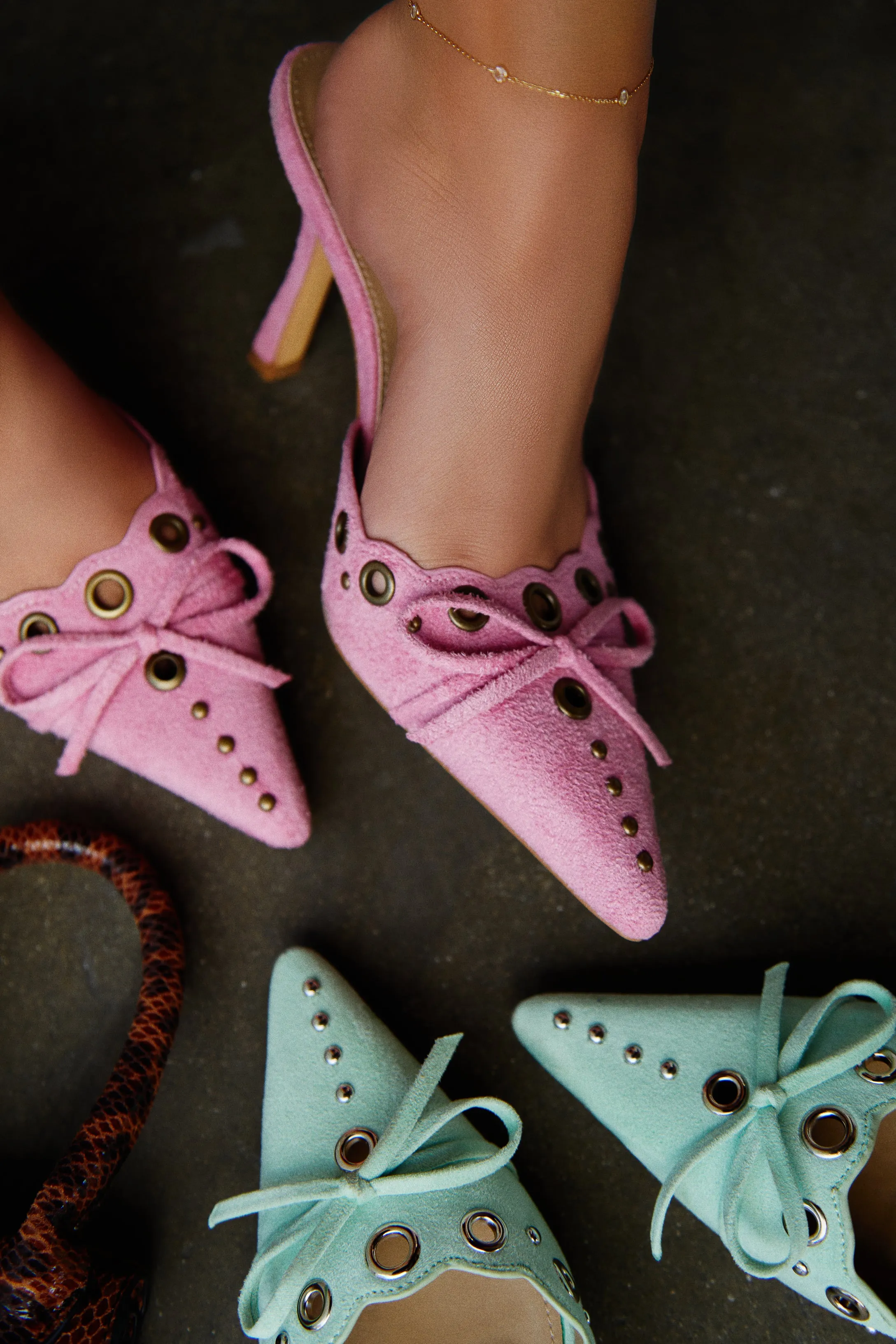 Jasmyn Mid Heel Mule Pumps - Pink