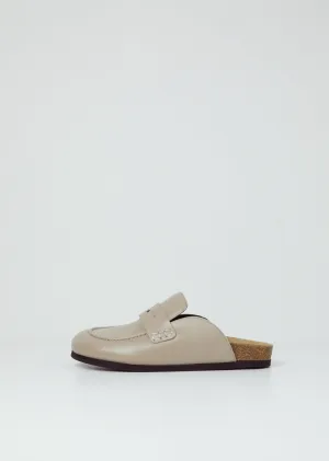 Leather Loafer Mules — Beige