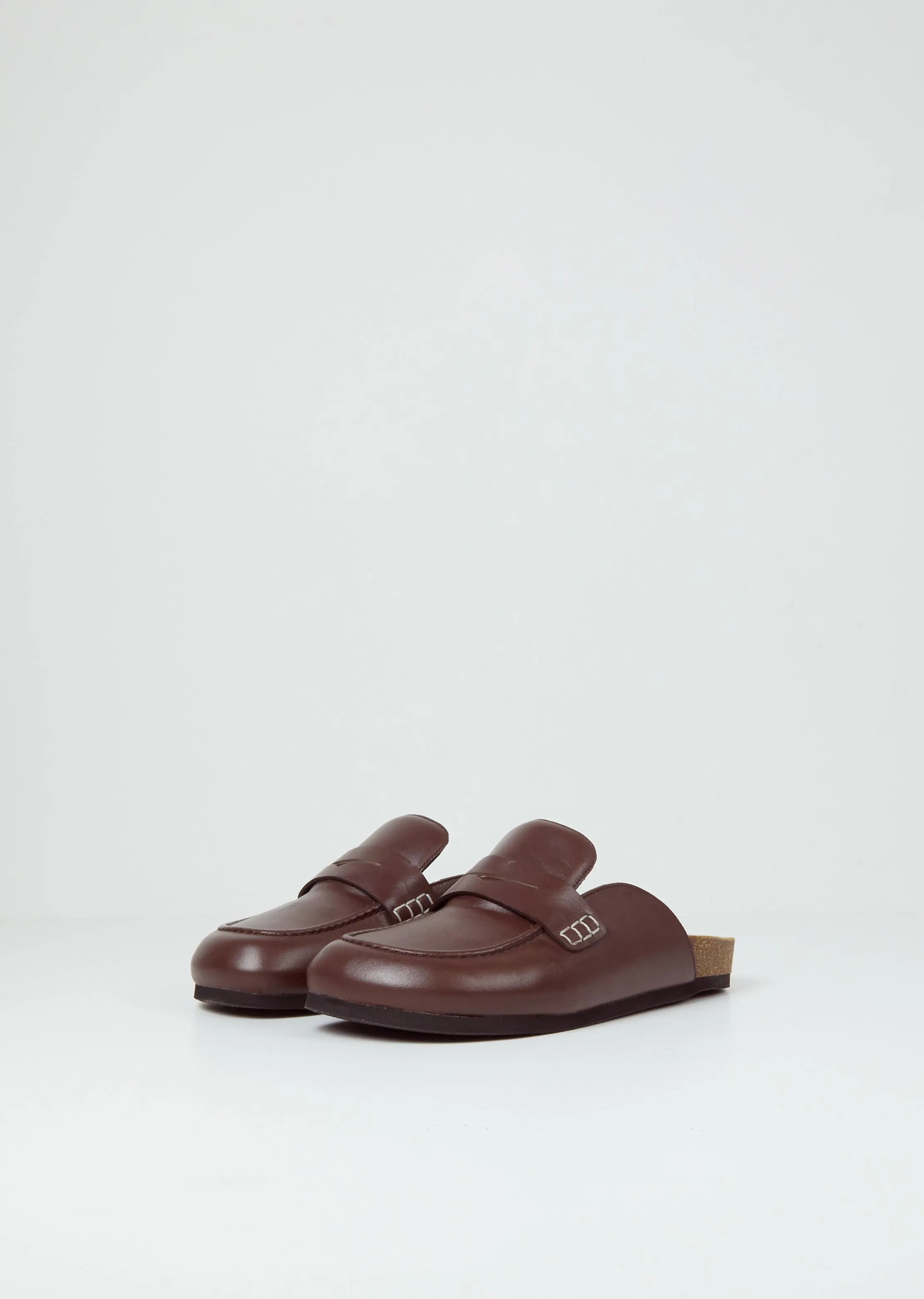 Leather Loafer Mules — Brown