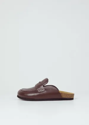 Leather Loafer Mules — Brown