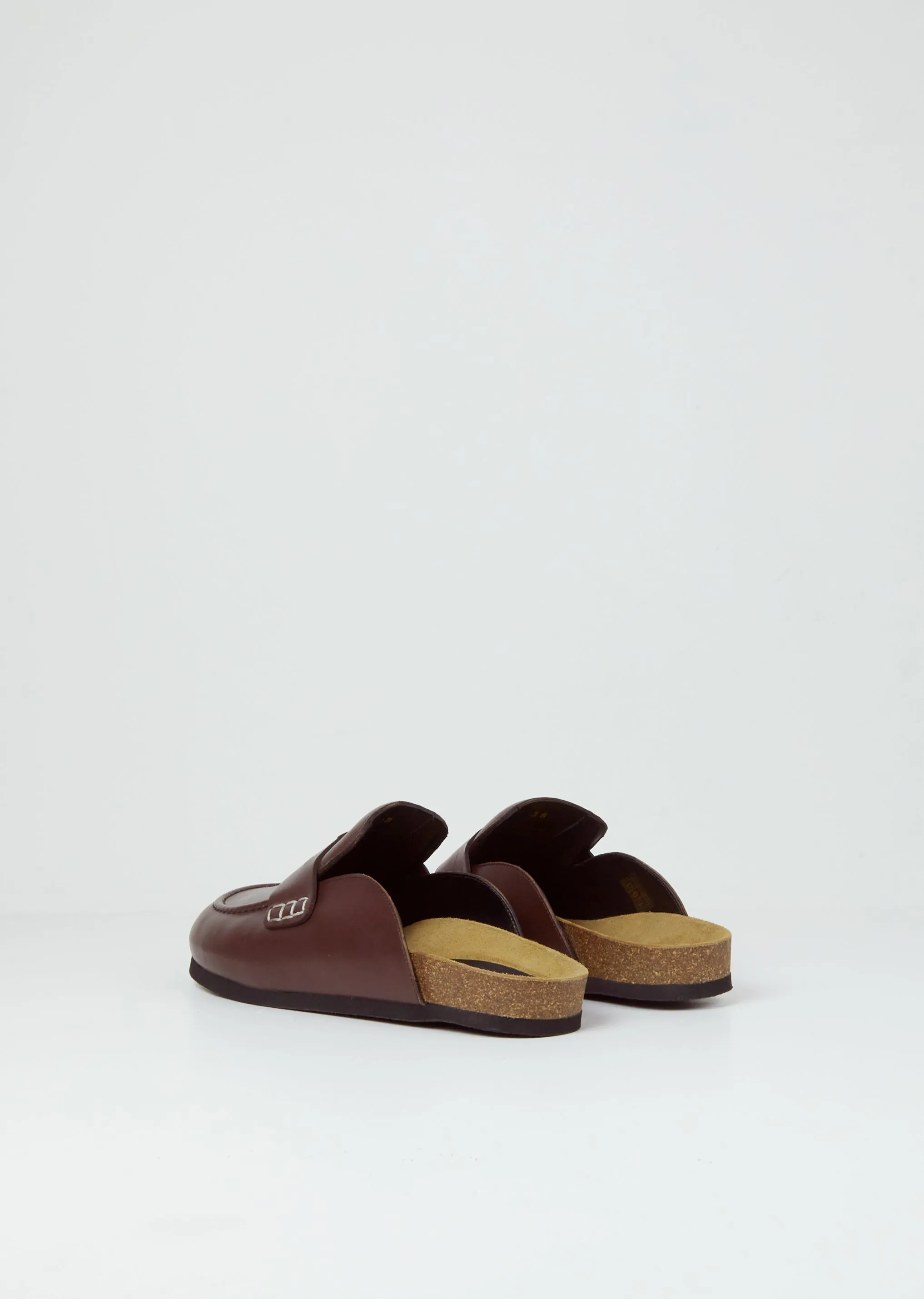 Leather Loafer Mules — Brown