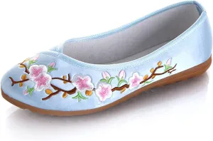 LUXINYU Women's Slip on Flats,Traditional Chinese Style Embroidered Round Toe Ballet Flats Shoes