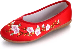 LUXINYU Women's Slip on Flats,Traditional Chinese Style Embroidered Round Toe Ballet Flats Shoes
