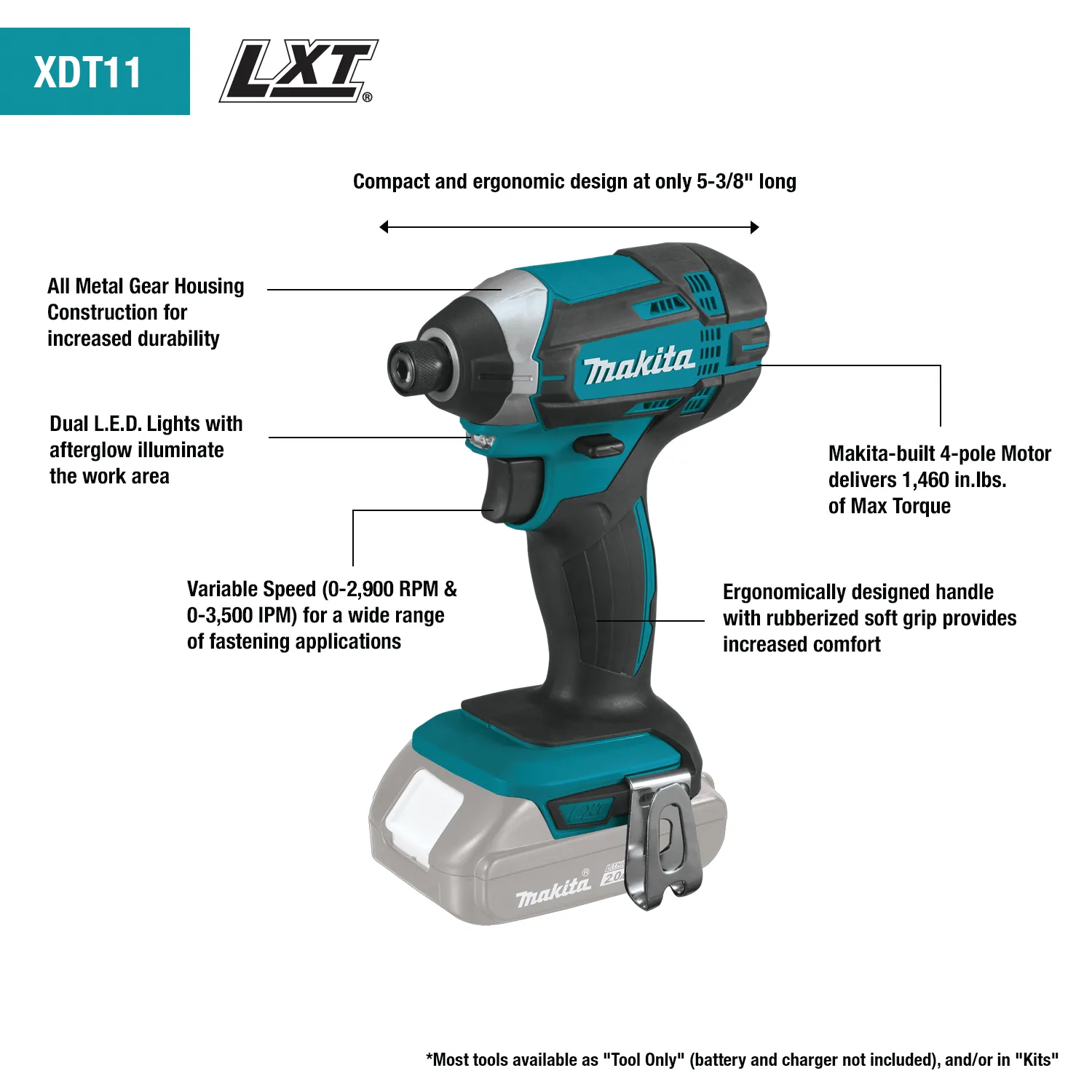 Makita XDT11SY 18V LXT Cordless Compact Impact Driver Kit