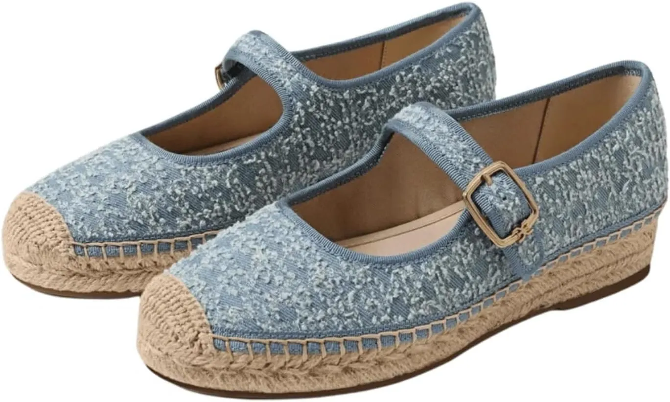 Platform Espadrilles for Women Mary Jane Espadrilles Flats Woven Ballet Flats Canvas Summer Shoes