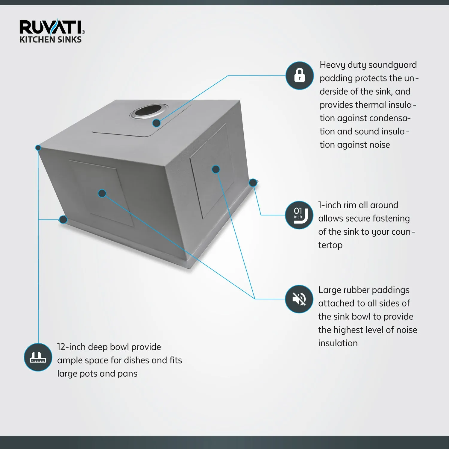 Ruvati 23" x 18" x 12" Deep Laundry Utility Sink Undermount 16 Gauge Stainless Steel - RVU6100