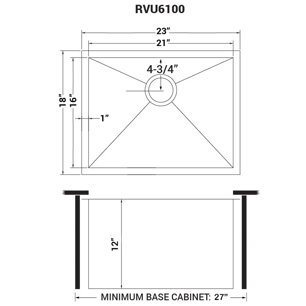 Ruvati 23" x 18" x 12" Deep Laundry Utility Sink Undermount 16 Gauge Stainless Steel - RVU6100