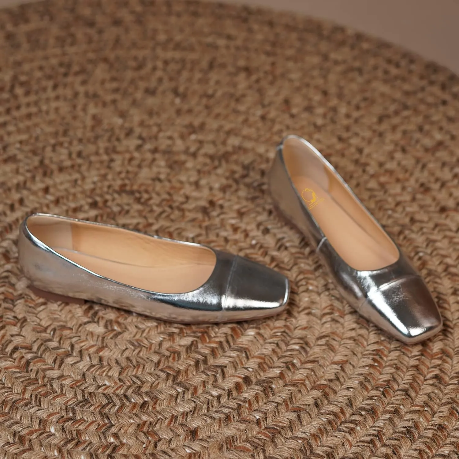 SHODENSE Women Cap Toe Flats Metallic Slip On Ballet Flats Square Closed Toe Comfortable Two-Toned Dress Flats Colorblock Flat Heel Work Shoes Office Ladies Patchwork Bridal Wedding Casual 4-13 M US