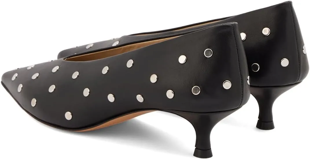 Women Unique Studded Low Kitten Heels Pointed Toe V-Cut Slip on Pumps Party Dress Business Office Shoes Size 4-16 US