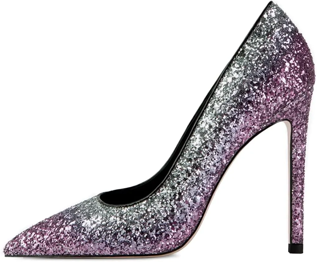 XYD Women Vintage Pointed Toe Stiletto Heels Pumps Rhinestone Studded Slip On Sparkly Nightclub Prom Sexy Dress Party Shoes