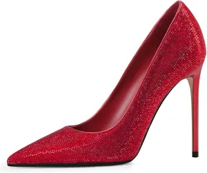 XYD Women Vintage Pointed Toe Stiletto Heels Pumps Rhinestone Studded Slip On Sparkly Nightclub Prom Sexy Dress Party Shoes