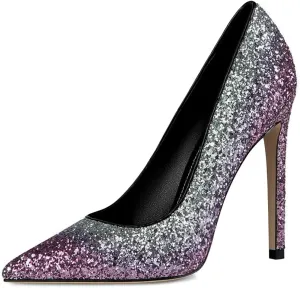 XYD Women Vintage Pointed Toe Stiletto Heels Pumps Rhinestone Studded Slip On Sparkly Nightclub Prom Sexy Dress Party Shoes