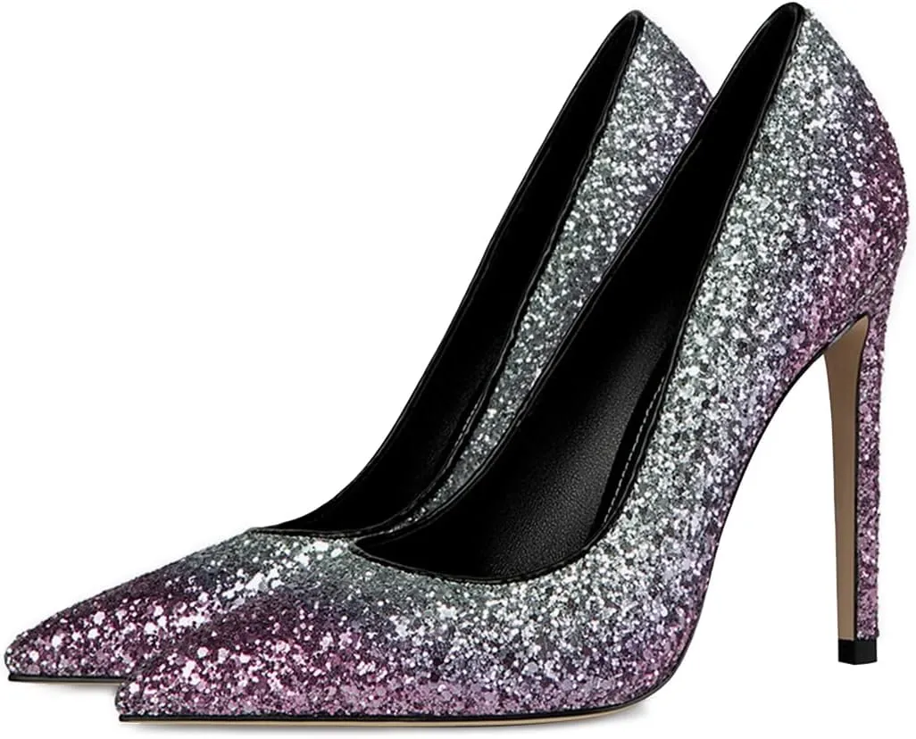XYD Women Vintage Pointed Toe Stiletto Heels Pumps Rhinestone Studded Slip On Sparkly Nightclub Prom Sexy Dress Party Shoes